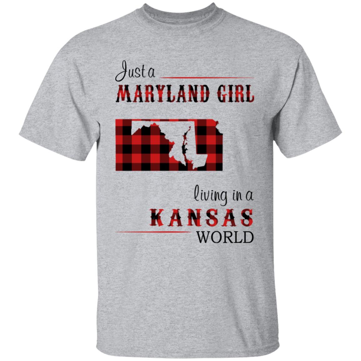 Just A Maryland Girl Living In A Kansas World T-shirt - T-shirt Born Live Plaid Red Teezalo