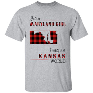 Just A Maryland Girl Living In A Kansas World T-shirt - T-shirt Born Live Plaid Red Teezalo