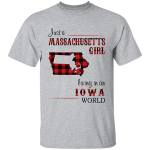 Just A Massachusetts Girl Living In An Iowa World T-shirt - T-shirt Born Live Plaid Red Teezalo
