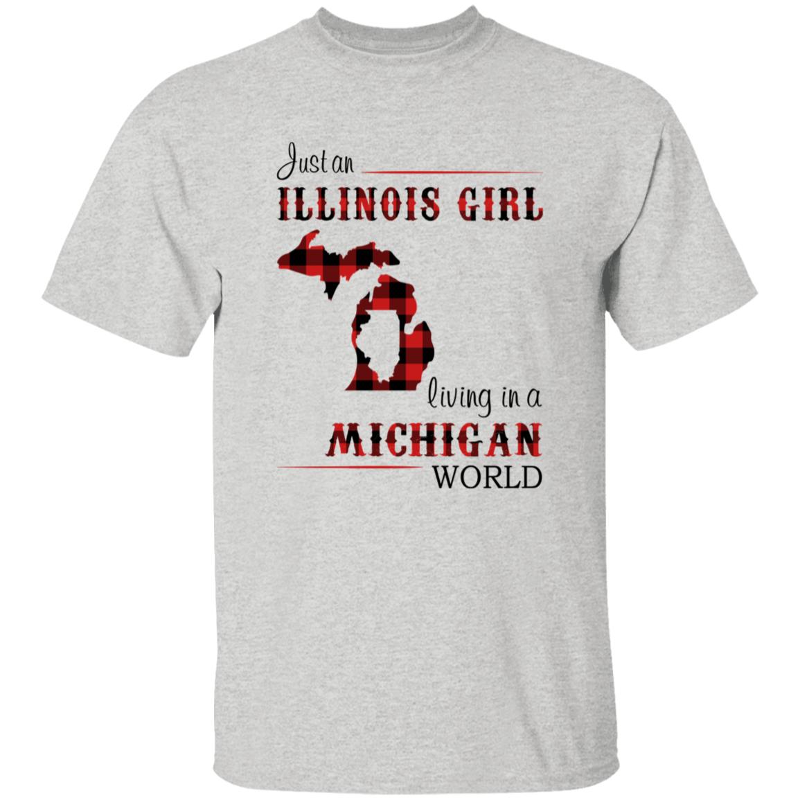 Just An Illinois Girl Living In A Michigan World T-shirt - T-shirt Born Live Plaid Red Teezalo