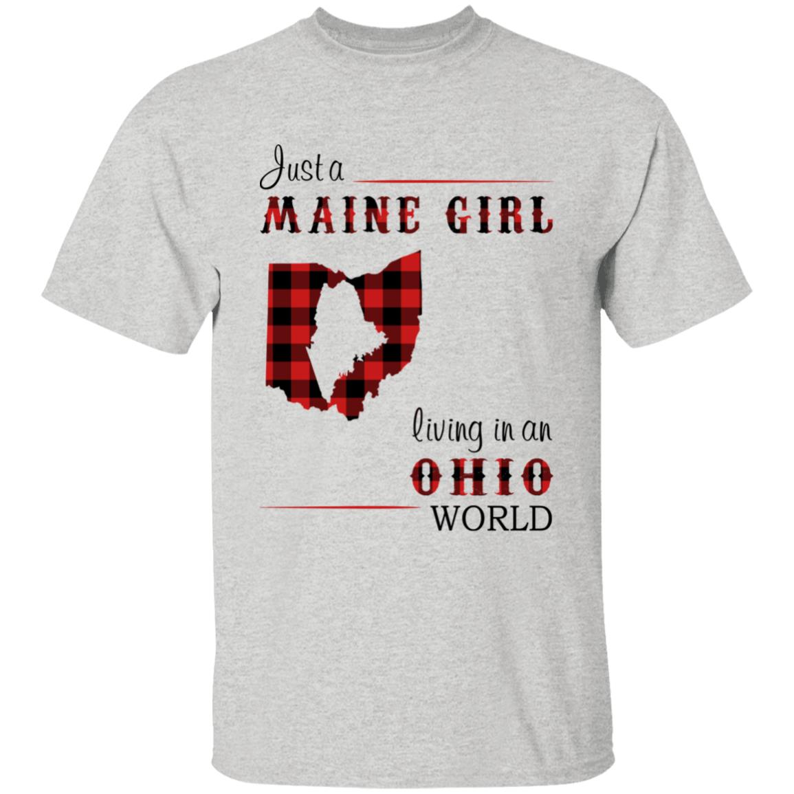 Just A Maine Girl Living In An Ohio World T-shirt - T-shirt Born Live Plaid Red Teezalo