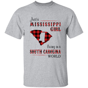 Just A Mississippi Girl Living In A South Carolina World T-shirt - T-shirt Born Live Plaid Red Teezalo