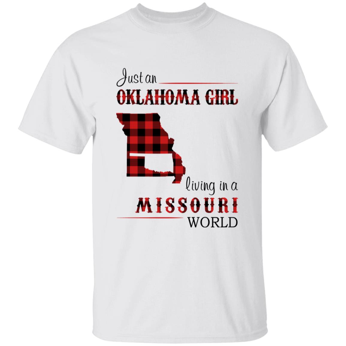 Just An Oklahoma Girl Living In A Missouri World T-shirt - T-shirt Born Live Plaid Red Teezalo