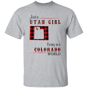 Just A Utah Girl Living In A Colorado World T-shirt - T-shirt Born Live Plaid Red Teezalo