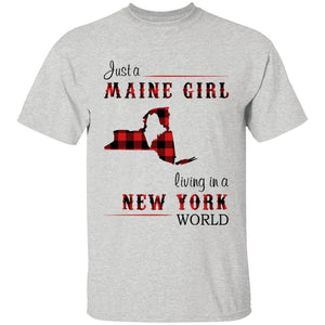 Just A Maine Girl Living In A New York World T-shirt - T-shirt Born Live Plaid Red Teezalo
