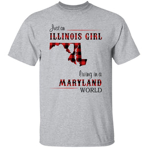 Just An Illinois Girl Living In A Maryland World T-shirt - T-shirt Born Live Plaid Red Teezalo