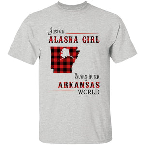 Just An Alaska Girl Living Living In An Arkansas World T-shirt - T-shirt Born Live Plaid Red Teezalo