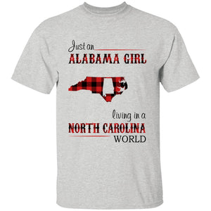 Just An Alabama  Girl Living In A North Carolina World T-shirt - T-shirt Born Live Plaid Red Teezalo
