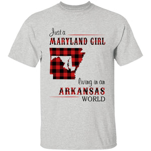 Just A Maryland Girl Living In An Arkansas World T-shirt - T-shirt Born Live Plaid Red Teezalo