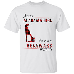 Just An Alabama Girl Living In A Delaware World T-shirt - T-shirt Born Live Plaid Red Teezalo