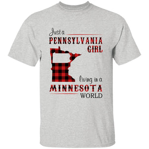 Just A Pennsylvania Girl Living In A Minnesota World T-shirt - T-shirt Born Live Plaid Red Teezalo