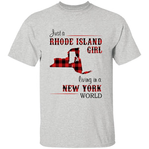 Just A Rhode Island Girl Living In A New York World T-shirt - T-shirt Born Live Plaid Red Teezalo