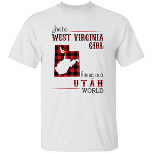Just A West Virginia Girl Living In A Utah World T-shirt - T-shirt Born Live Plaid Red Teezalo