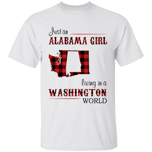 Just An Alabama  Girl Living In A Washington World T-shirt - T-shirt Born Live Plaid Red Teezalo