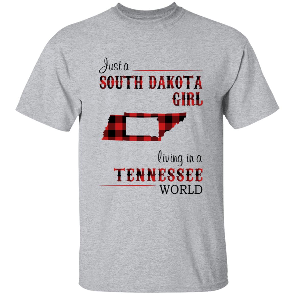 Just A South Dakota Girl Living In A Tennessee World T-shirt - T-shirt Born Live Plaid Red Teezalo