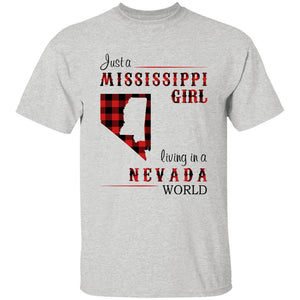 Just A Mississippi Girl Living In A Nevada World T-shirt - T-shirt Born Live Plaid Red Teezalo