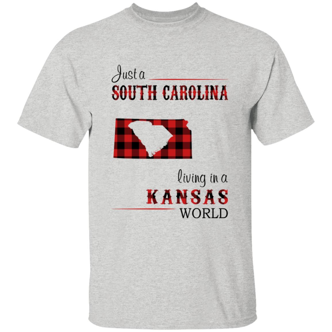 Just A South Carolina Girl Living In A Kansas World T-shirt - T-shirt Born Live Plaid Red Teezalo
