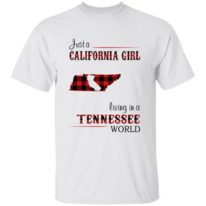 Just A California Girl Living In A Tennessee World T-Shirt - T-shirt Born Live Plaid Red Teezalo