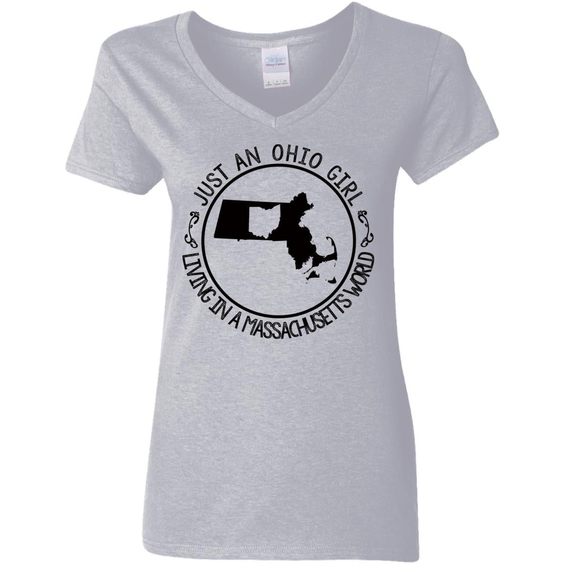Just An Ohio Girl Living In A Massachusetts World T-Shirt - T-shirt Teezalo
