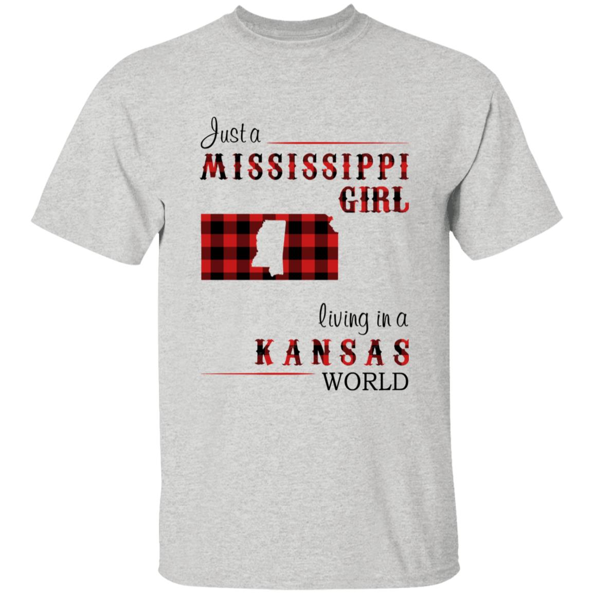 Just A Mississippi Girl Living In A Kansas World T-shirt - T-shirt Born Live Plaid Red Teezalo