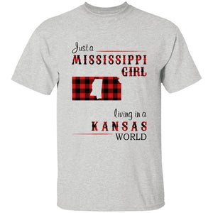 Just A Mississippi Girl Living In A Kansas World T-shirt - T-shirt Born Live Plaid Red Teezalo