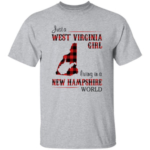 Just A West Virginia Girl Living In A New Hampshire World T-shirt - T-shirt Born Live Plaid Red Teezalo