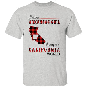 Just An Arkansas Girl Living In A California World T-shirt - T-shirt Born Live Plaid Red Teezalo