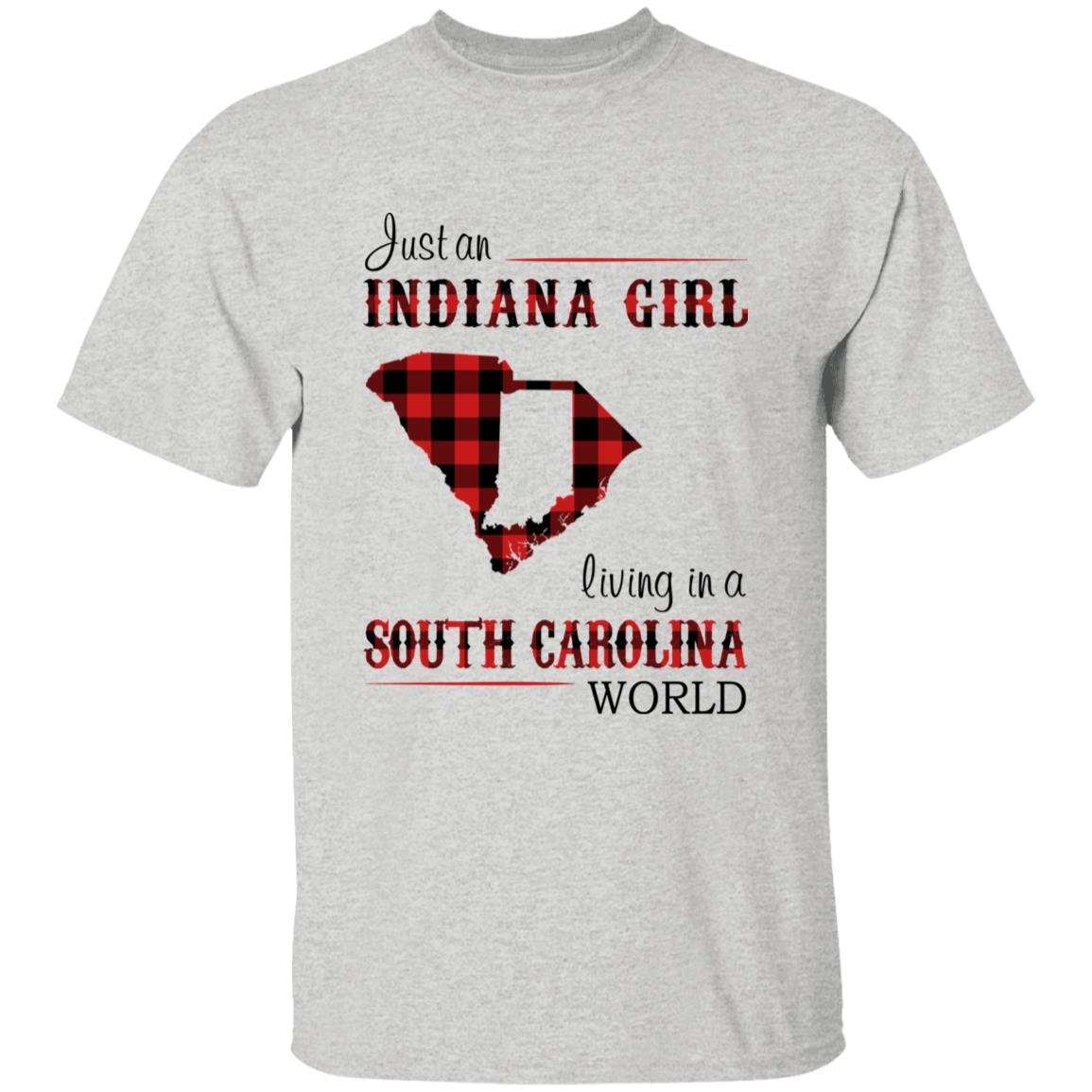 Just An Indiana Girl Living In A South Carolina World T-shirt - T-shirt Born Live Plaid Red Teezalo