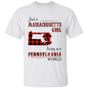 Just A Massachusetts Girl Living In A Pennsylvania World T-shirt - T-shirt Born Live Plaid Red Teezalo
