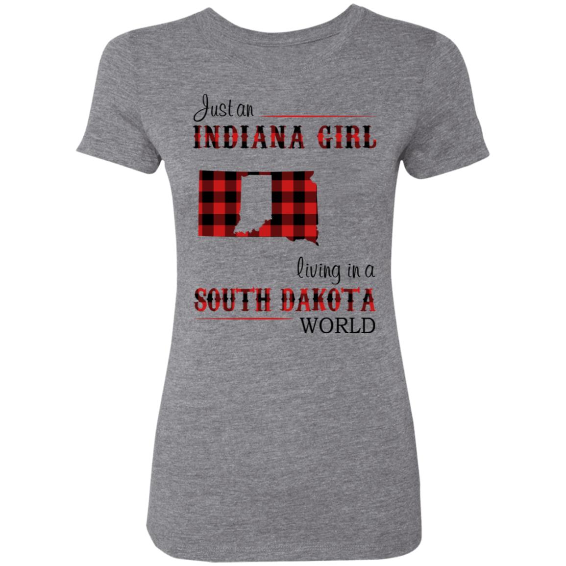 Just An Indiana Girl Living In A South Dakota World T-Shirt - T-shirt Born Live Plaid Red Teezalo