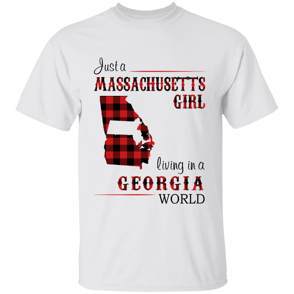 Just A Massachusetts Girl Living In A Georgia World T-shirt - T-shirt Born Live Plaid Red Teezalo