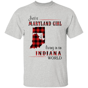 Just A Maryland Girl Living In An Indiana World T-shirt - T-shirt Born Live Plaid Red Teezalo