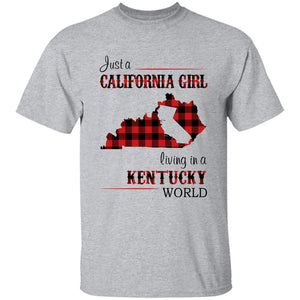 Just A California Girl Living In A Kentucky World T-Shirt - T-shirt Born Live Plaid Red Teezalo