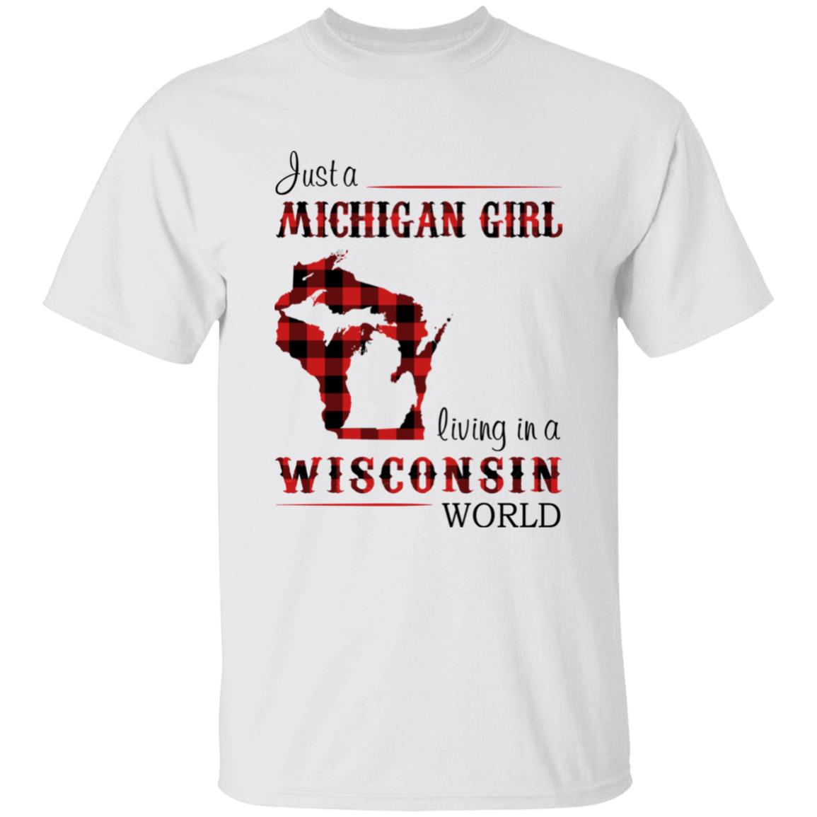 Just A Michigan Girl Living In A Wisconsin World T-shirt - T-shirt Born Live Plaid Red Teezalo