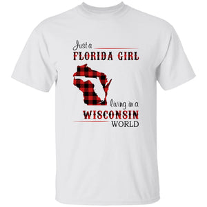 Just A Florida Girl Living In A Wisconsin World T-shirt - T-shirt Born Live Plaid Red Teezalo