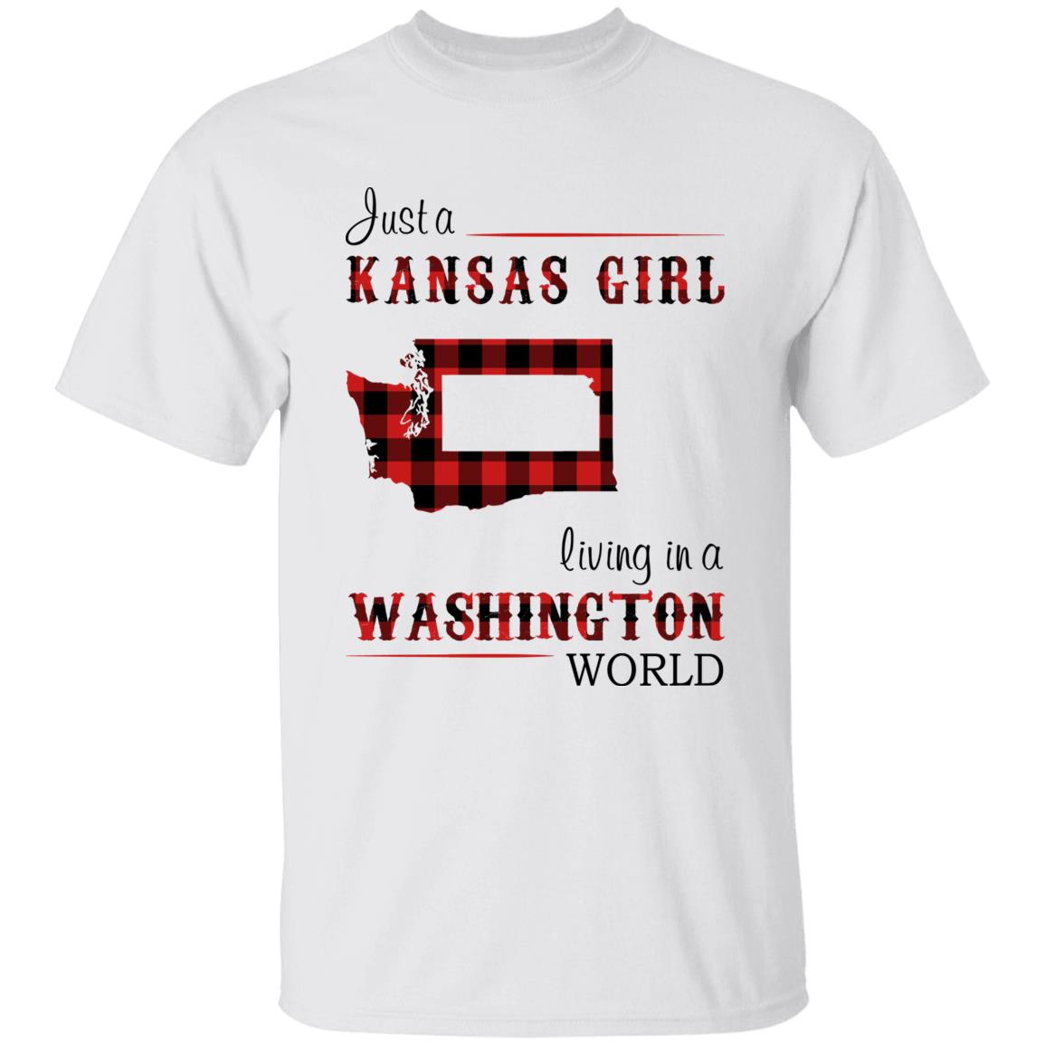 Just A Kansas Girl Living In A Washington World T-shirt - T-shirt Born Live Plaid Red Teezalo