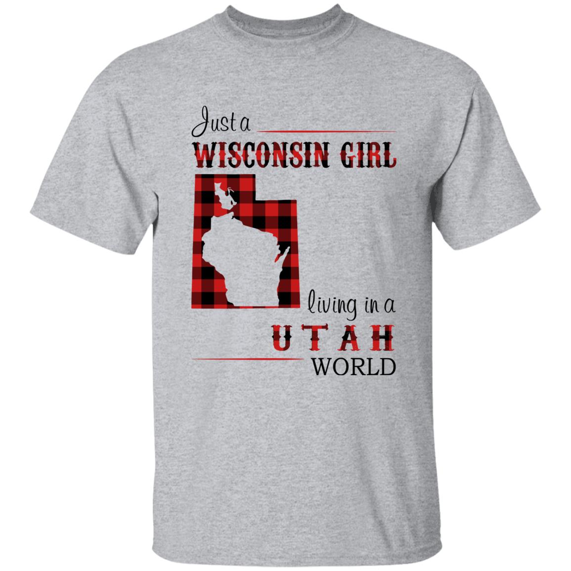 Just A Wisconsin Girl Living In A Utah World T-shirt - T-shirt Born Live Plaid Red Teezalo