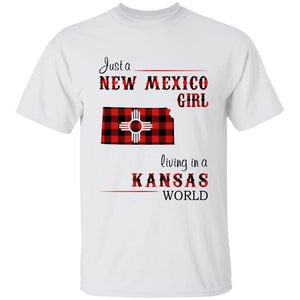 Just A New Mexico Girl Living In A Kansas World T-shirt - T-shirt Born Live Plaid Red Teezalo