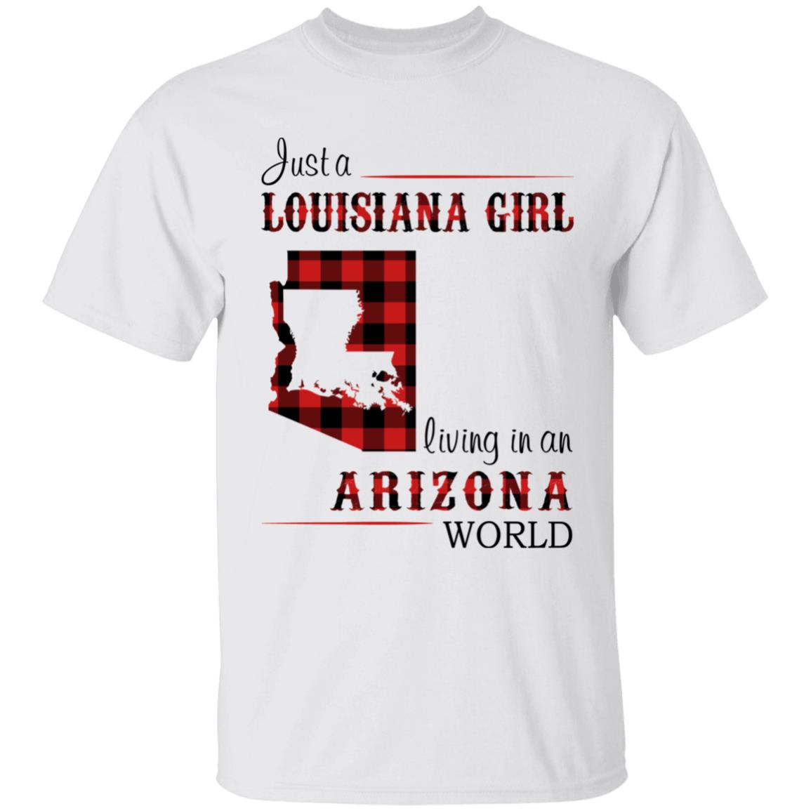 Just A Louisiana Girl Living In An Arizona World T-shirt - T-shirt Born Live Plaid Red Teezalo