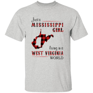 Just A Mississippi Girl Living In A West Virginia World T-shirt - T-shirt Born Live Plaid Red Teezalo