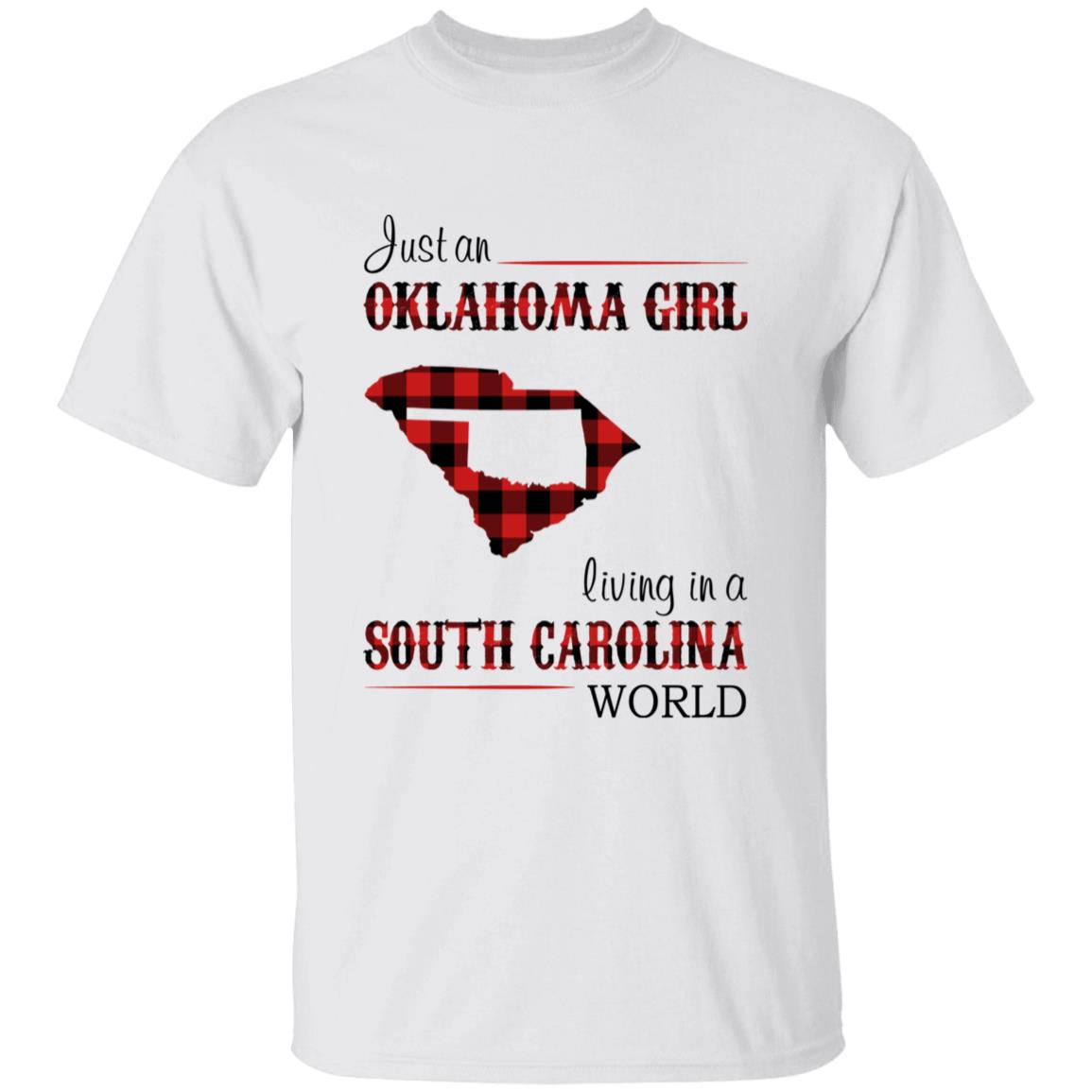 Just An Oklahoma Girl Living In A South Carolina World T-shirt - T-shirt Born Live Plaid Red Teezalo