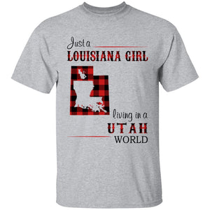 Just A Louisiana Girl Living In A Utah World T-shirt - T-shirt Born Live Plaid Red Teezalo