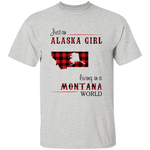 Just An Alaska Girl Living In A Montana World T-shirt - T-shirt Born Live Plaid Red Teezalo