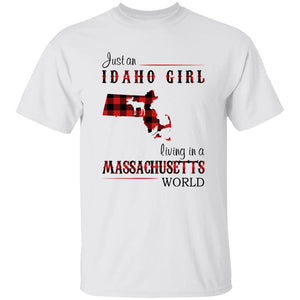 Just An Idaho Girl Living In A Massachusetts World T-shirt - T-shirt Born Live Plaid Red Teezalo