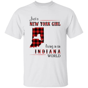 Just A New York Girl Living In An Indiana World T-shirt - T-shirt Born Live Plaid Red Teezalo