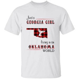 Just A Georgia Girl Living In An Oklahoma World T-shirt - T-shirt Born Live Plaid Red Teezalo