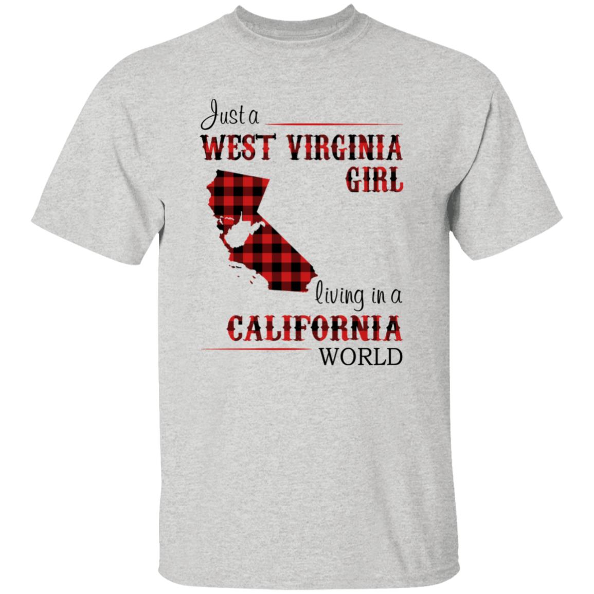 Just A West Virginia Girl Living In A California World T-shirt - T-shirt Born Live Plaid Red Teezalo