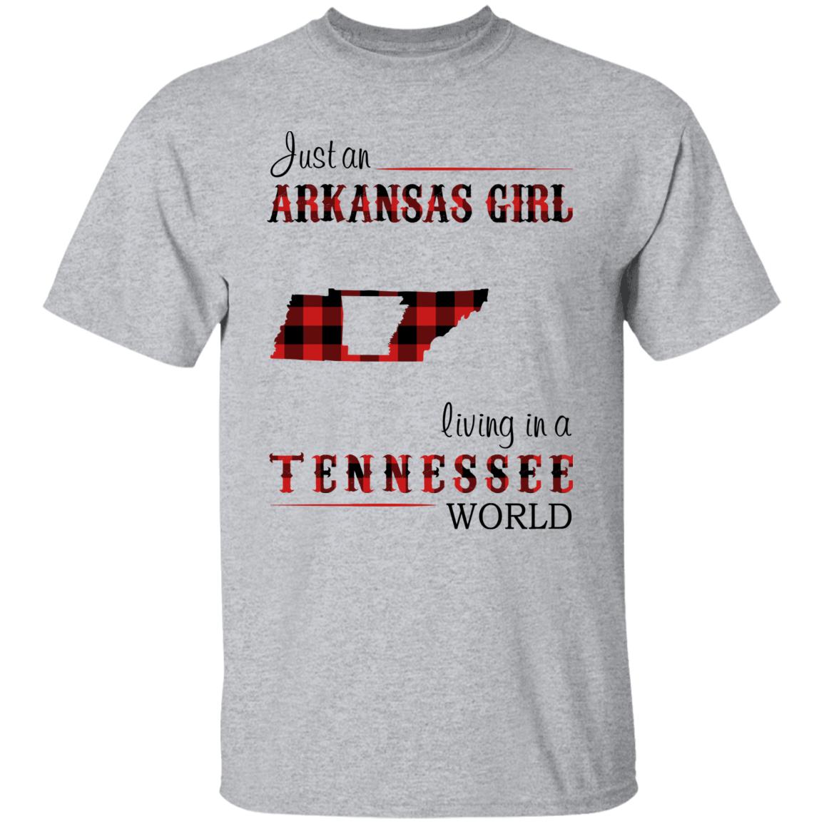 Just An Arkansas Girl Living In A Tennessee World T-shirt - T-shirt Born Live Plaid Red Teezalo