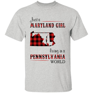 Just A Maryland Girl Living In A Pennsylvania World T-shirt - T-shirt Born Live Plaid Red Teezalo