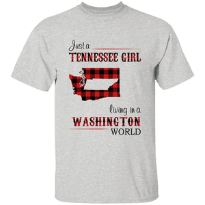Just A Tennessee Girl Living In A Washington World T-shirt - T-shirt Born Live Plaid Red Teezalo